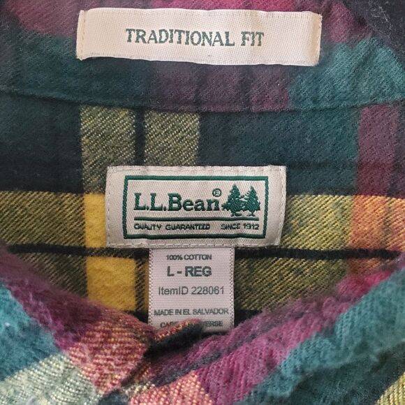 LL Bean Traditional Fit Men's L Yellow/Red/Green Flannel L/S Shirt | EUC - Picture 4 of 4